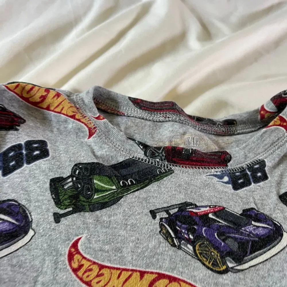 Gap Organic Cotton Grey Hot Wheels Pajama Set Boy's Size 14